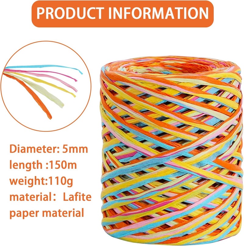 TONIFUL Raffia Paper Ribbon 262 Feet Rainbow 6 Mixed Colors Raffia Yarn - Twine for Gift Wrapping, DIY Crafts, Party Decorations, Floral Home Decor Easter, Christmas & Children's Party Supplies - Image 2